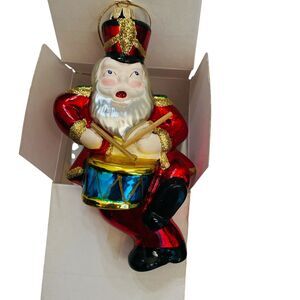 Vtg Santa Claus Drummer Band European Style Hand Blown Glass Christmas Ornament